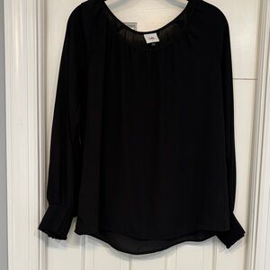 Cabi Black Blouse with Pleated Cuffs